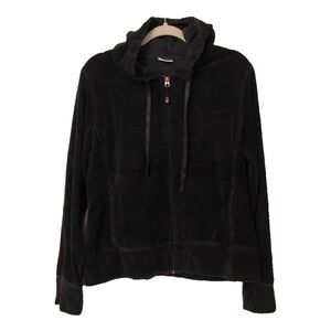 Black Velour Zip-Up Hooded Sweatshirt